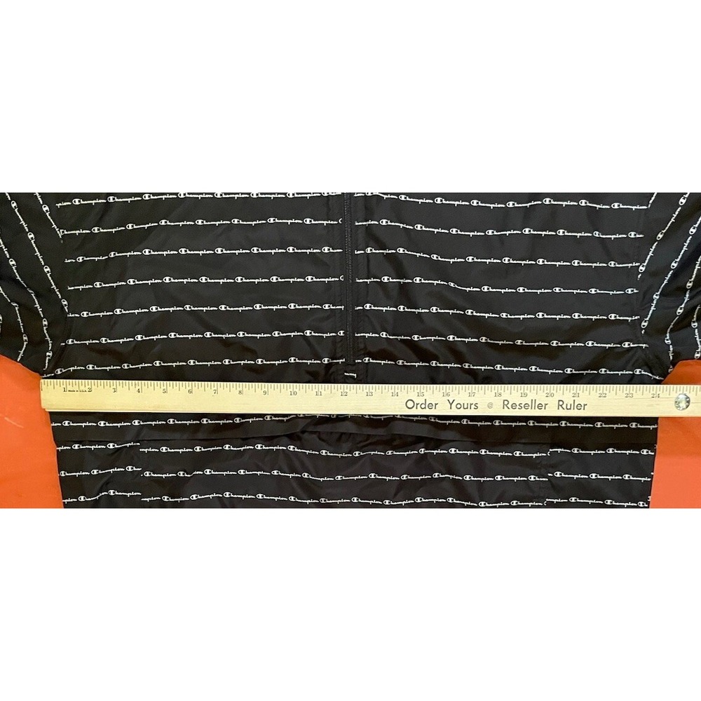 CHAMPION Windbreaker‎ Sz XL Black With All Over Print Packable Hooded Zip Pocket - Picture 4 of 7